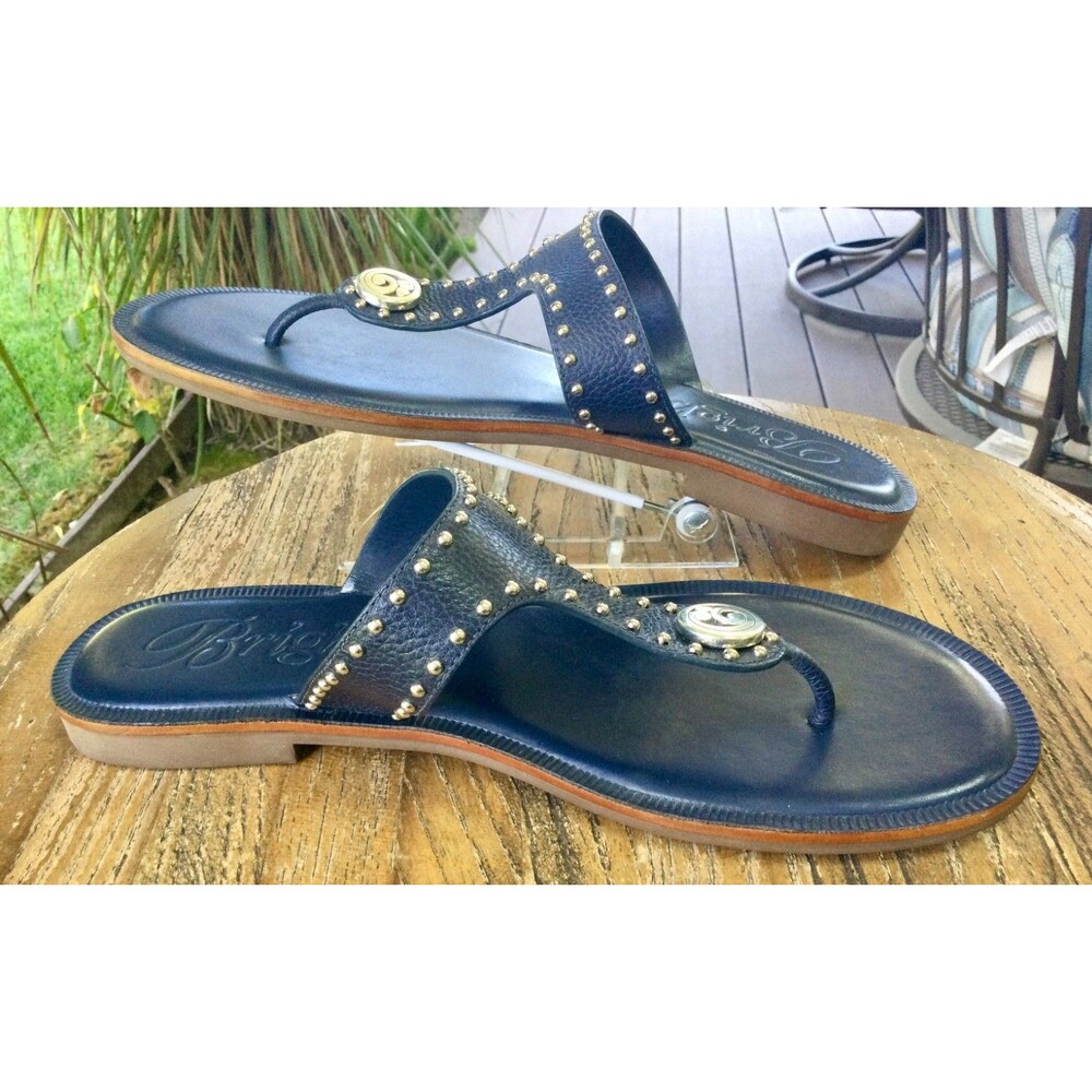 Brighton Size 8 Navy Sandals Pebbled Leather Contempo Alfa Thongs Studded Straps - Picture 3 of 9